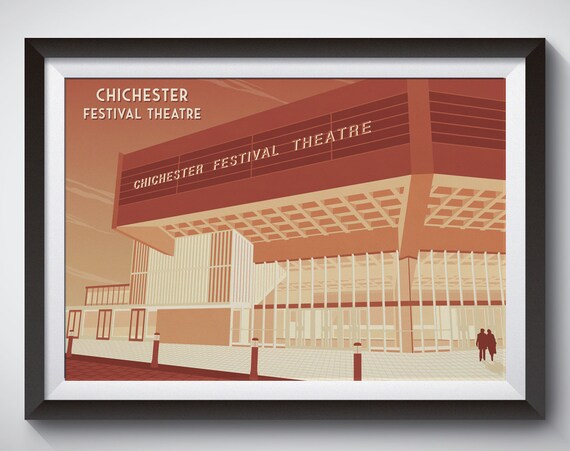 Chichester Festival Theatre Building Art Deco Retro Style Travel Poster