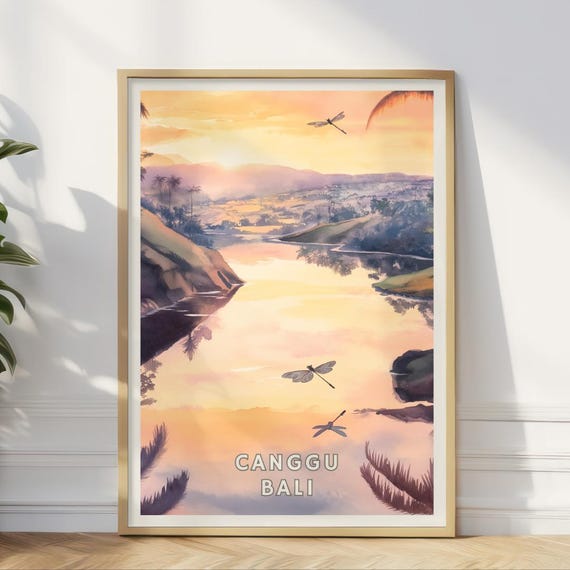 Canggu Bali Travel Poster, Tropical River Landscape