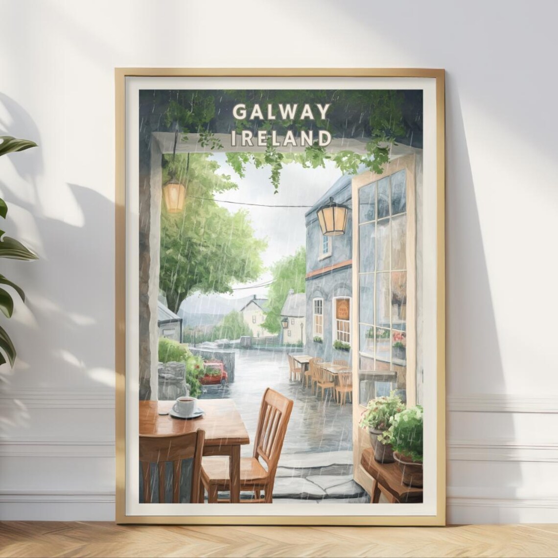 Galway Ireland Poster, Cozy Rainy Street Scene