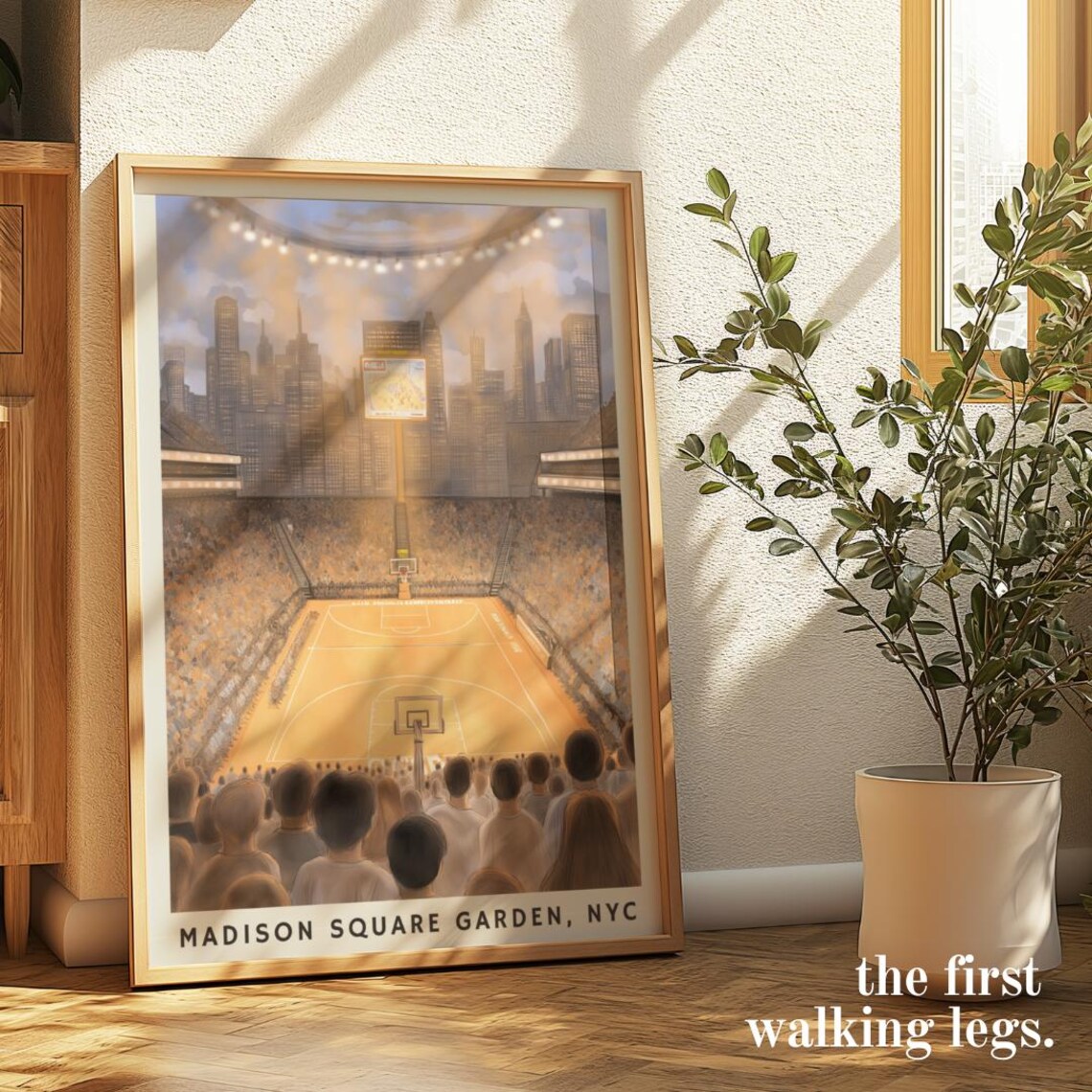 Madison Square Garden NYC Basketball Court Sunset City Poster