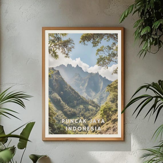 Puncak Jaya Indonesia Poster Papua Highlands Mountain Art Tropical Nature Landscape Print Scenic Indonesia Wall Decor Adventure Travel