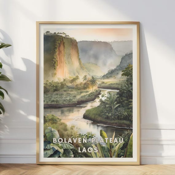 Bolaven Plateau Poster Laos Jungle Landscape Print Southeast Asia Nature Art Coffee Region Wall Decor Tropical Travel Backpacker Gift