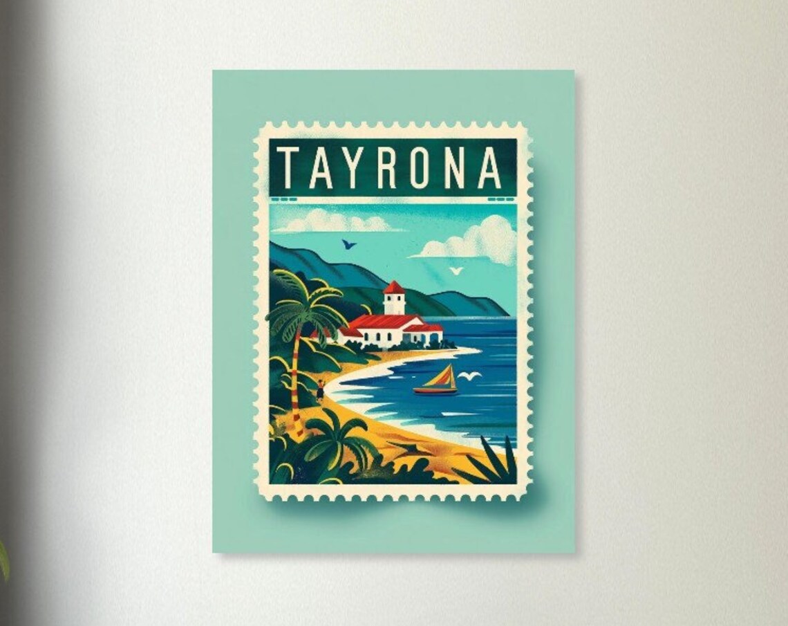 Tayrona Colombia Vintage Postage Stamp Beach Travel Souvenir Poster