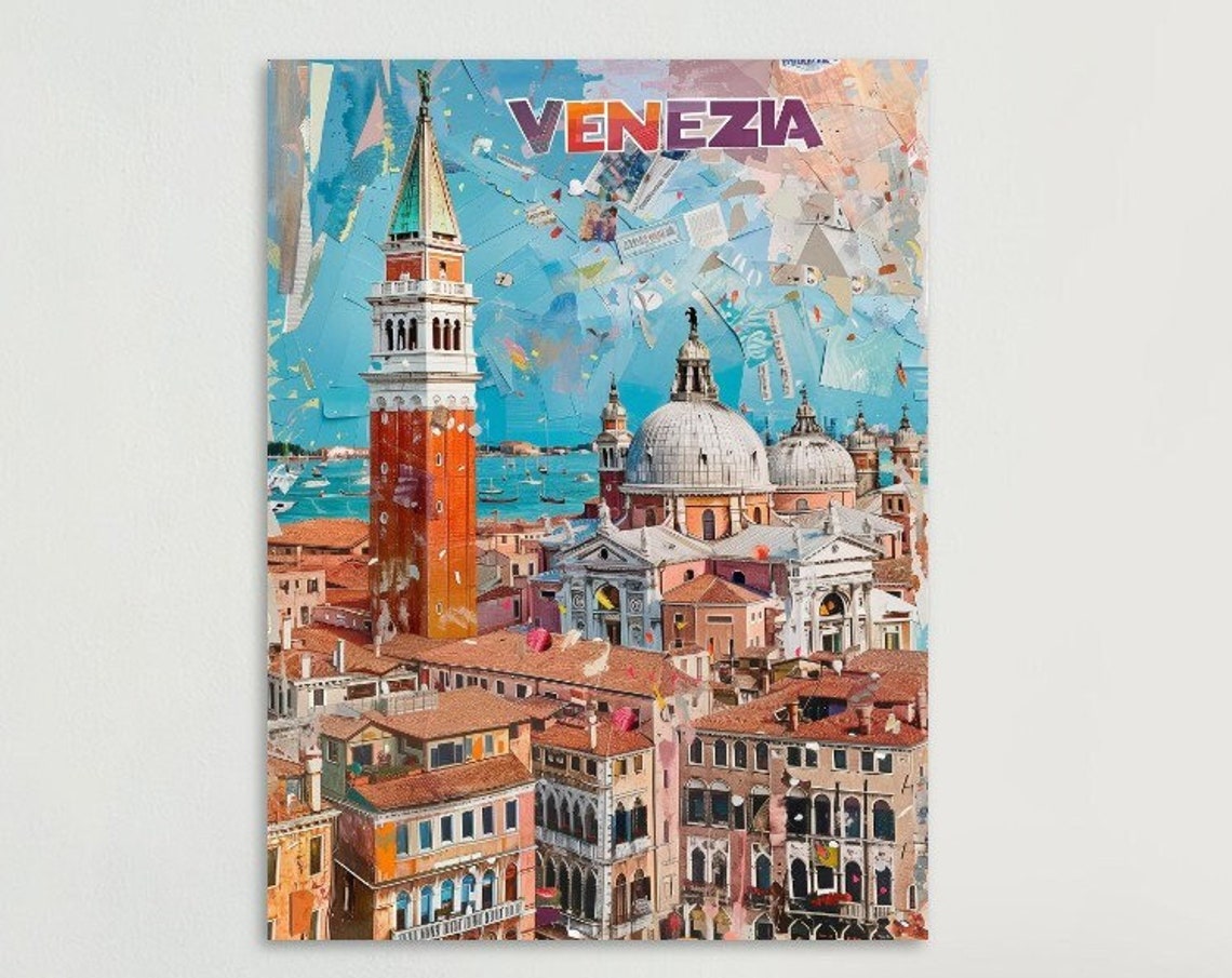 Venezia St Marks Bell Tower Domes Rooftops Collage Travel Poster
