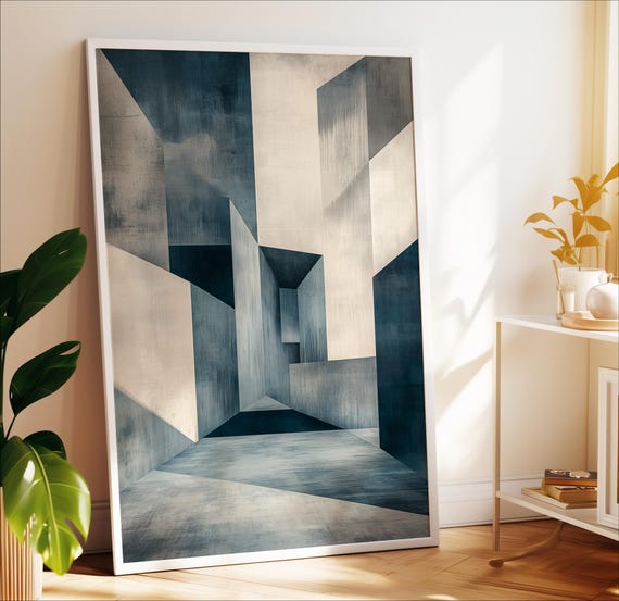 Abstract Architecture Art Print Blue Geometric Minimalist Decor