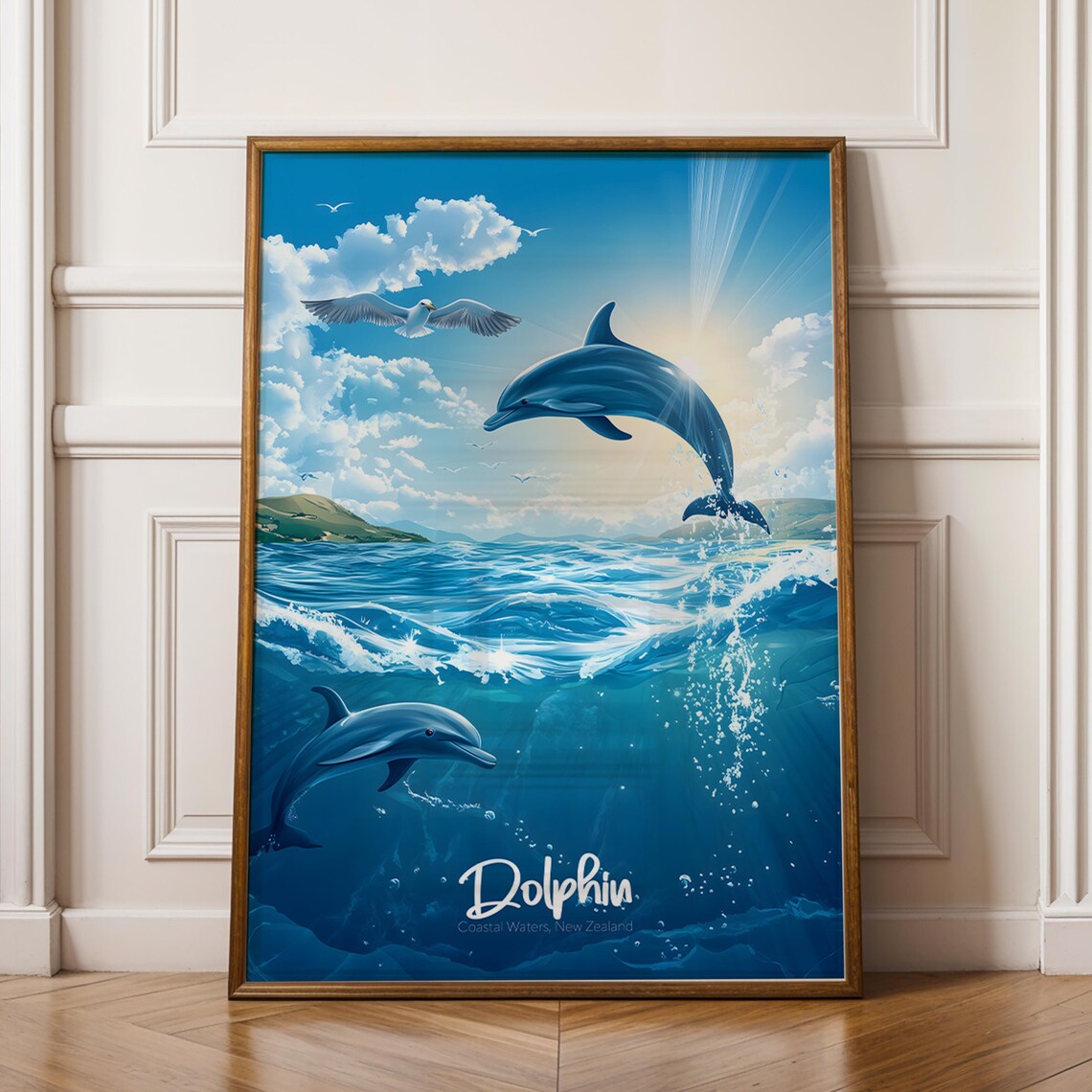 Dolphin Wall Art Print Tropical Ocean Wildlife Illustration
