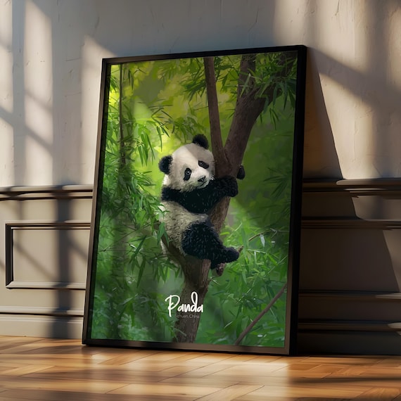 Panda Nursery Print, Calm Bamboo Bear Art Print