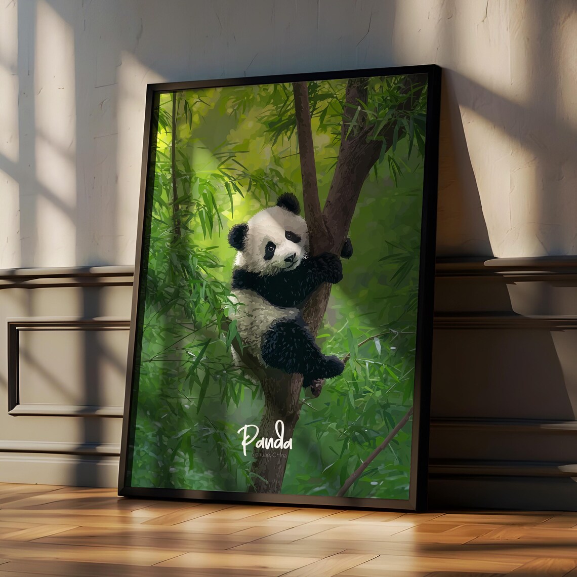 Panda Nursery Print, Calm Bamboo Bear Art Print
