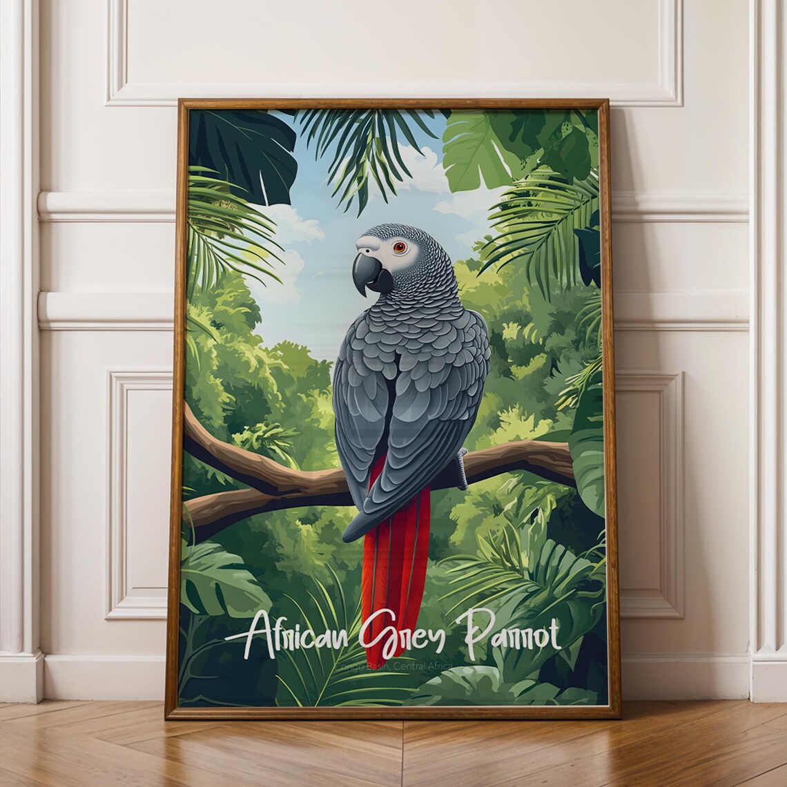 African Grey Parrot Print Tropical Bird Wall Art For Nursery Living Room