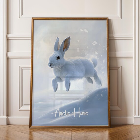 Arctic Hare Print Minimalist Scandinavian Wildlife Illustration