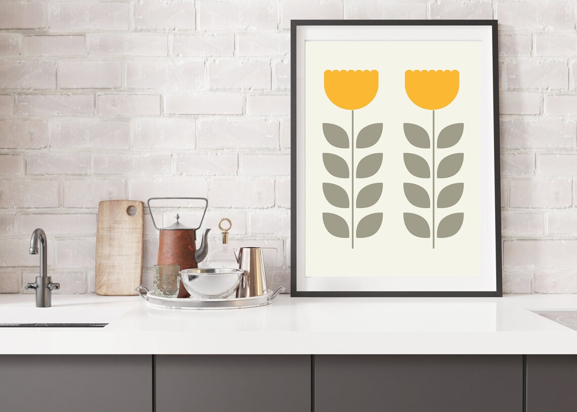 Geometric Flower Mid-Century Art Print, Retro - Image 3