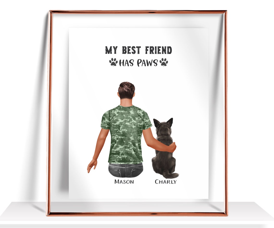'My Best Friend Has Paws' Man and Black Dog From Behind Poster