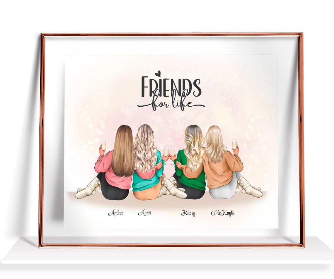 Best Friend Gift Group Of Friends Gift 4 Best Friend Print Best Friend Picture Friendship Illustration Friendship Gift Girl Group Gift