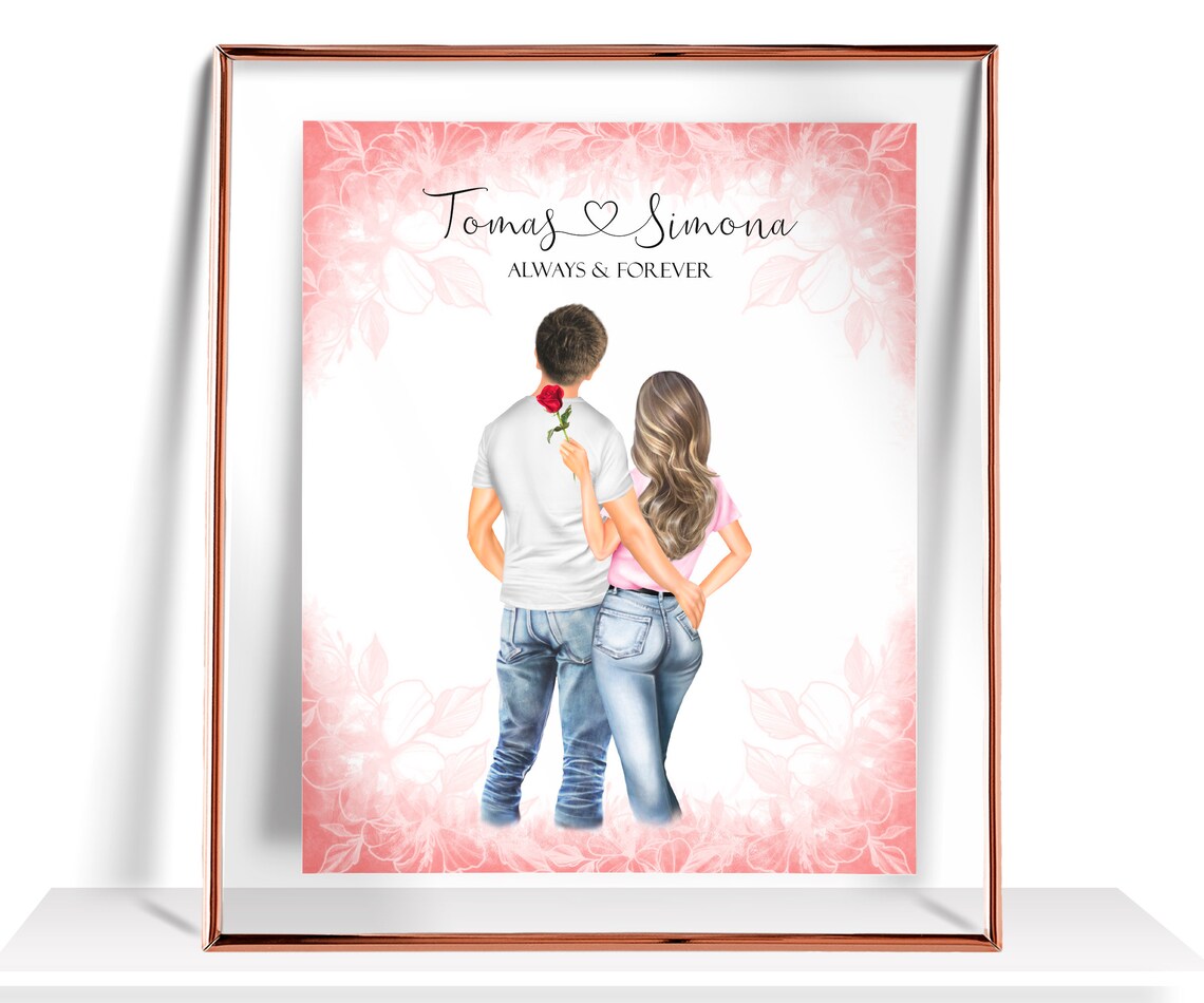 Always and Forever Casual Couple Red Rose Valentine Love Poster
