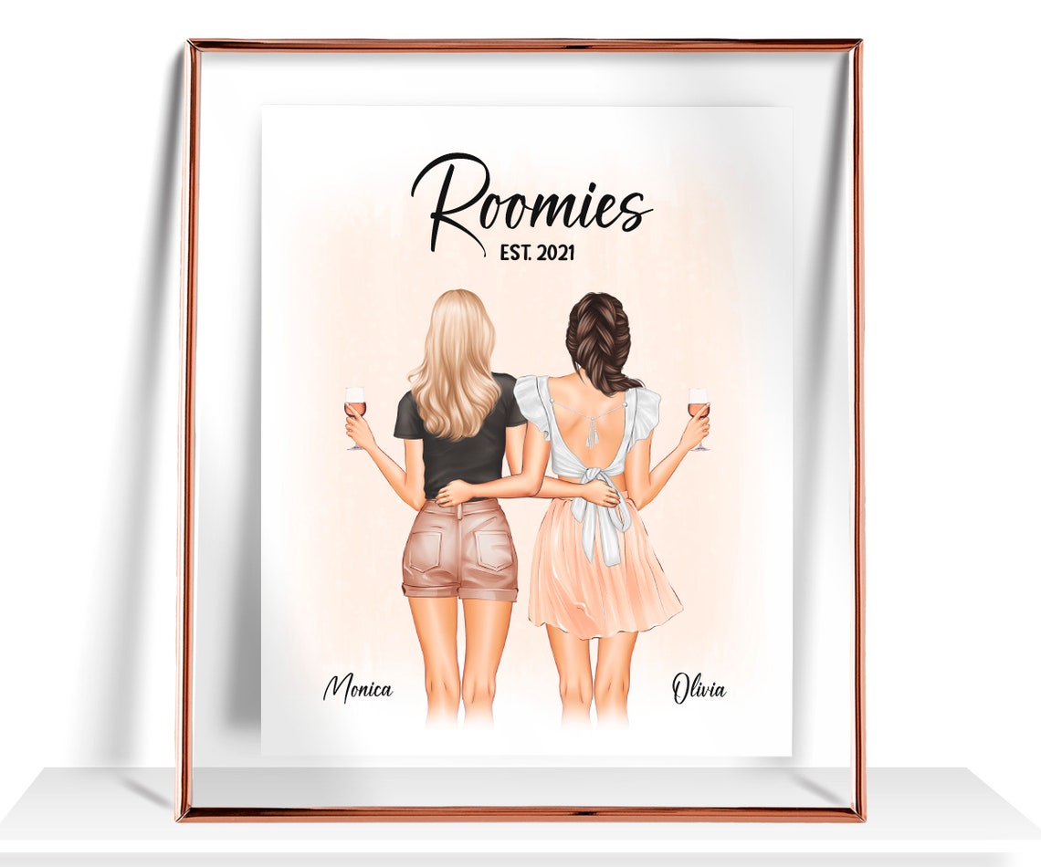 Roomies Est 2021 Wine Toast Two Best Friends Personalized Art Poster