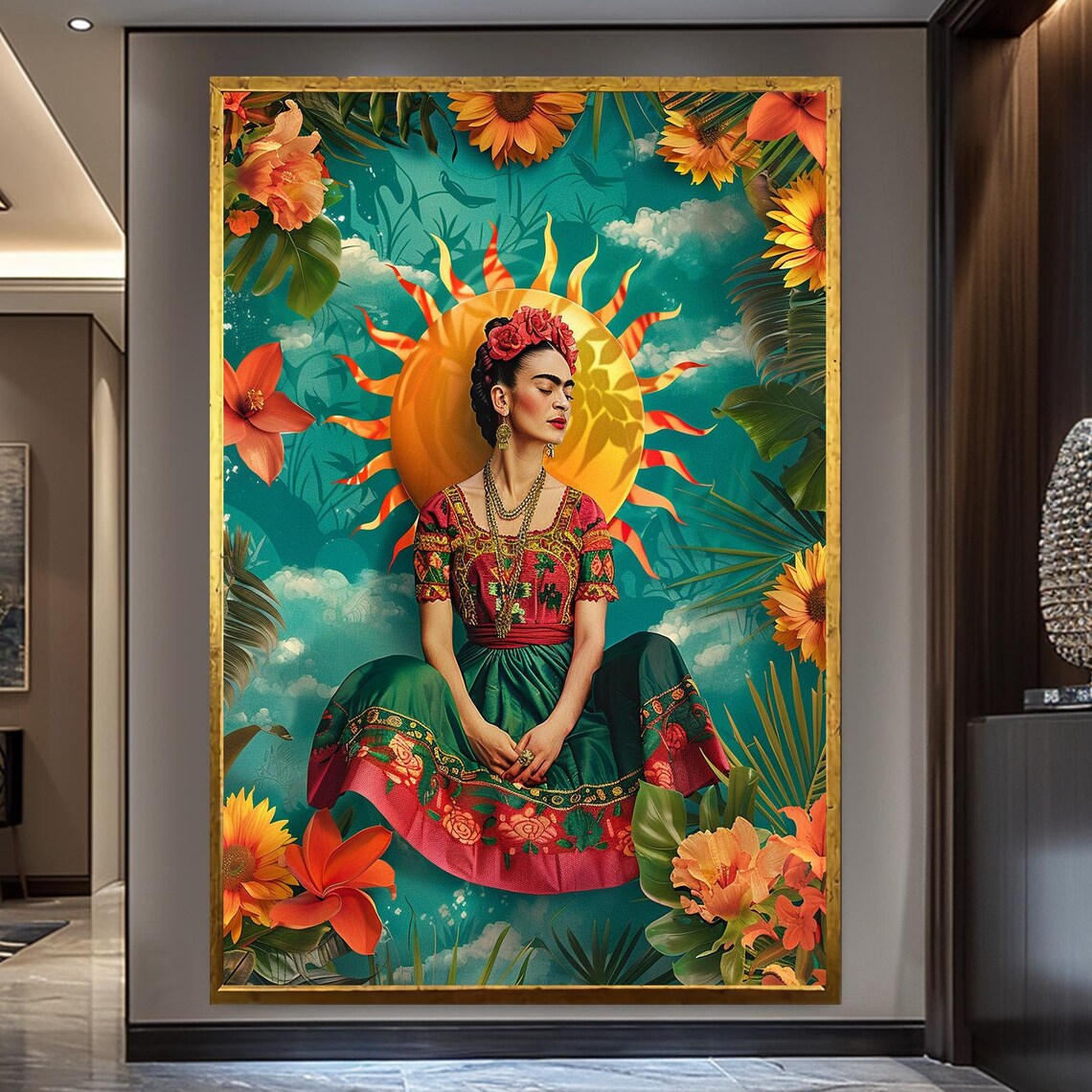 Frida Kahlo Art Print, Bohemian Mexican Folk Style