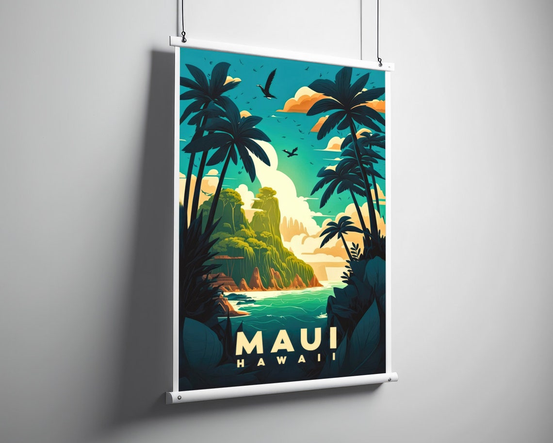 Hawaii Maui Travel Poster Hawaii Maui Wall Art Print Hawaii Maui Painting Hawaii Illustration Hawaii Maui Watercolor Home Decor - Image 3