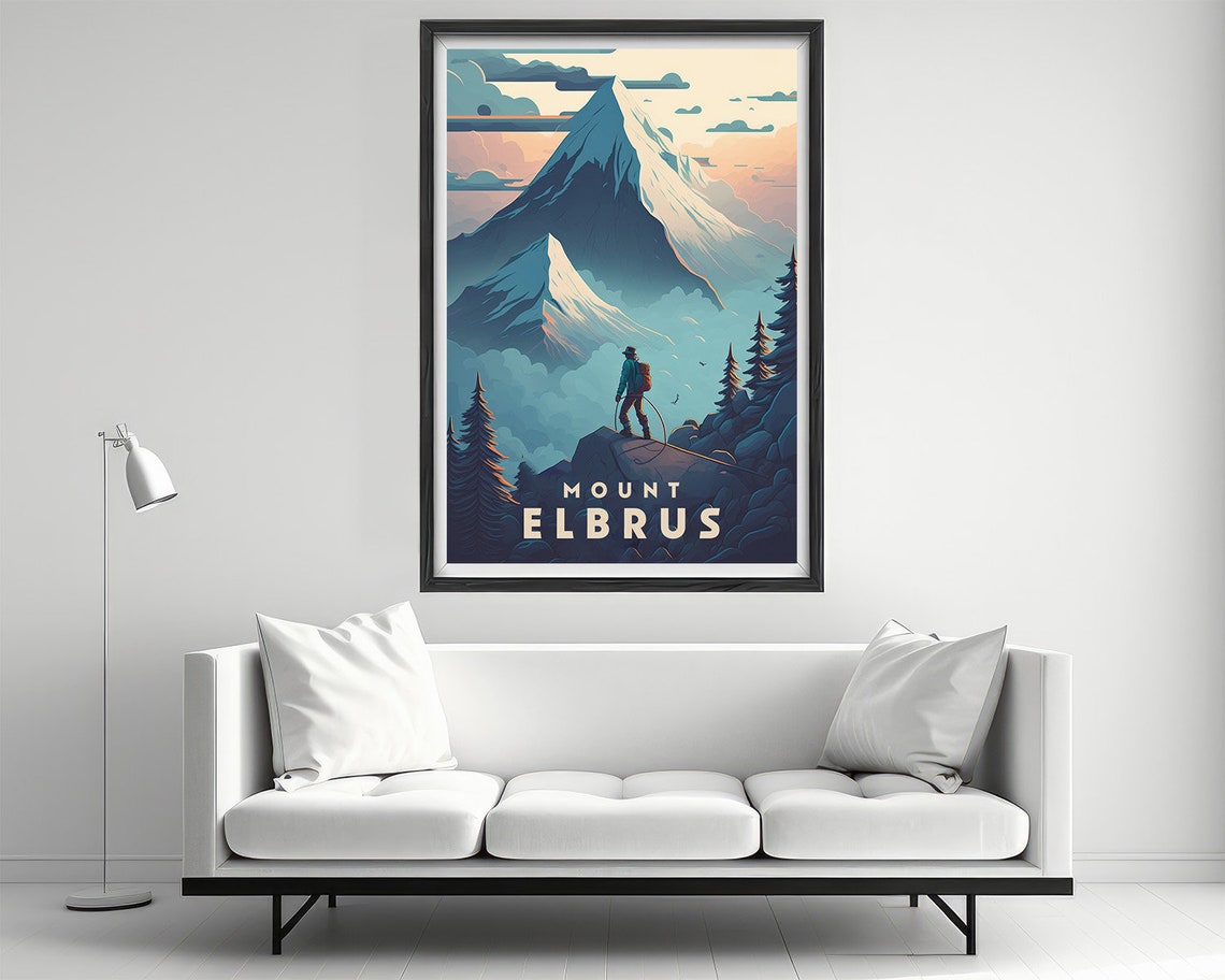 Mount Elbrus Russia Snow Peaks Climber Vintage Travel Poster - Image 2