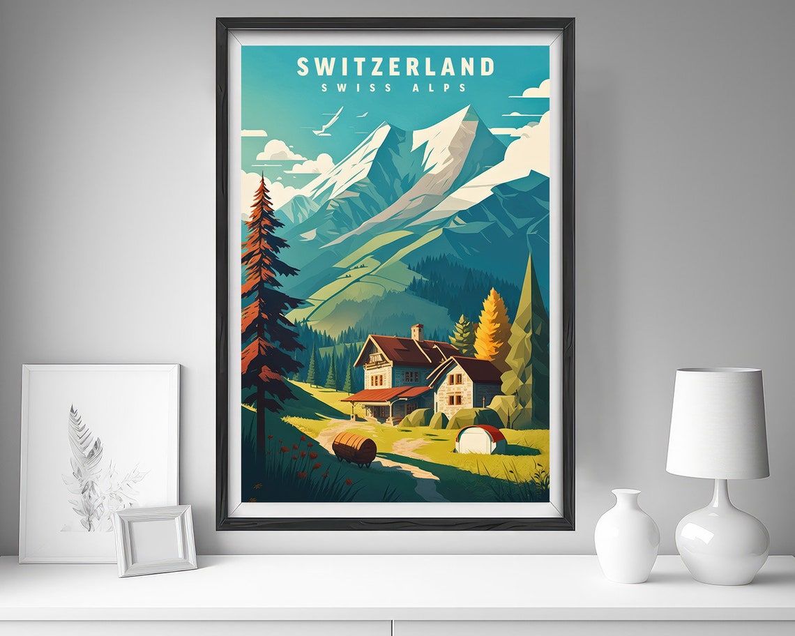 Switzerland Swiss Alps Chalet Meadow Retro Travel Poster Art - Image 4