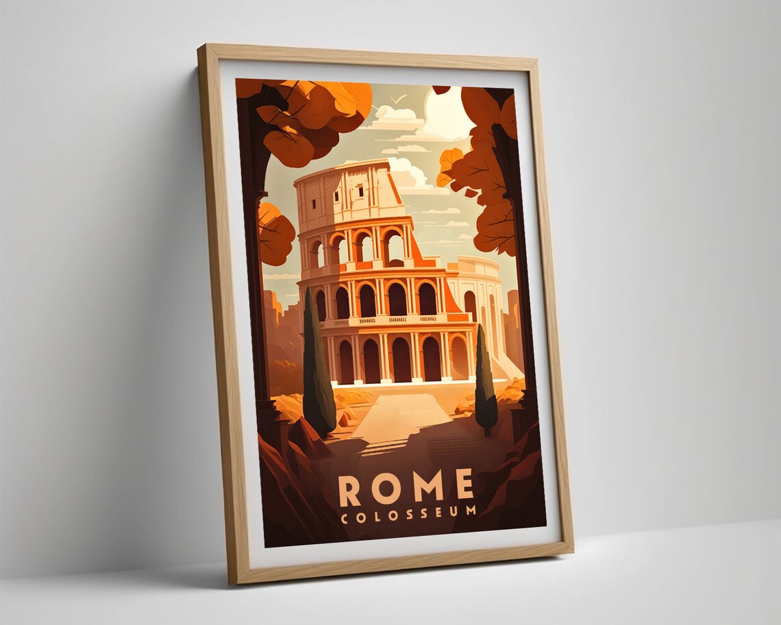Rome Colosseum Vintage Travel Poster Ancient Landmark Sunset Art - Image 5