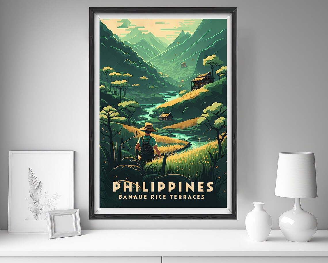 Philippines Banaue Rice Terraces Hiker Vintage Travel Art Poster - Image 4