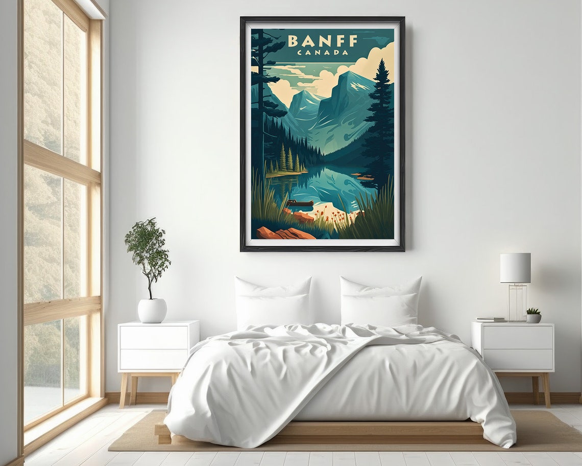 Banff Canada Alpine Lake Canoe Mountains Vintage Travel Poster - Image 2