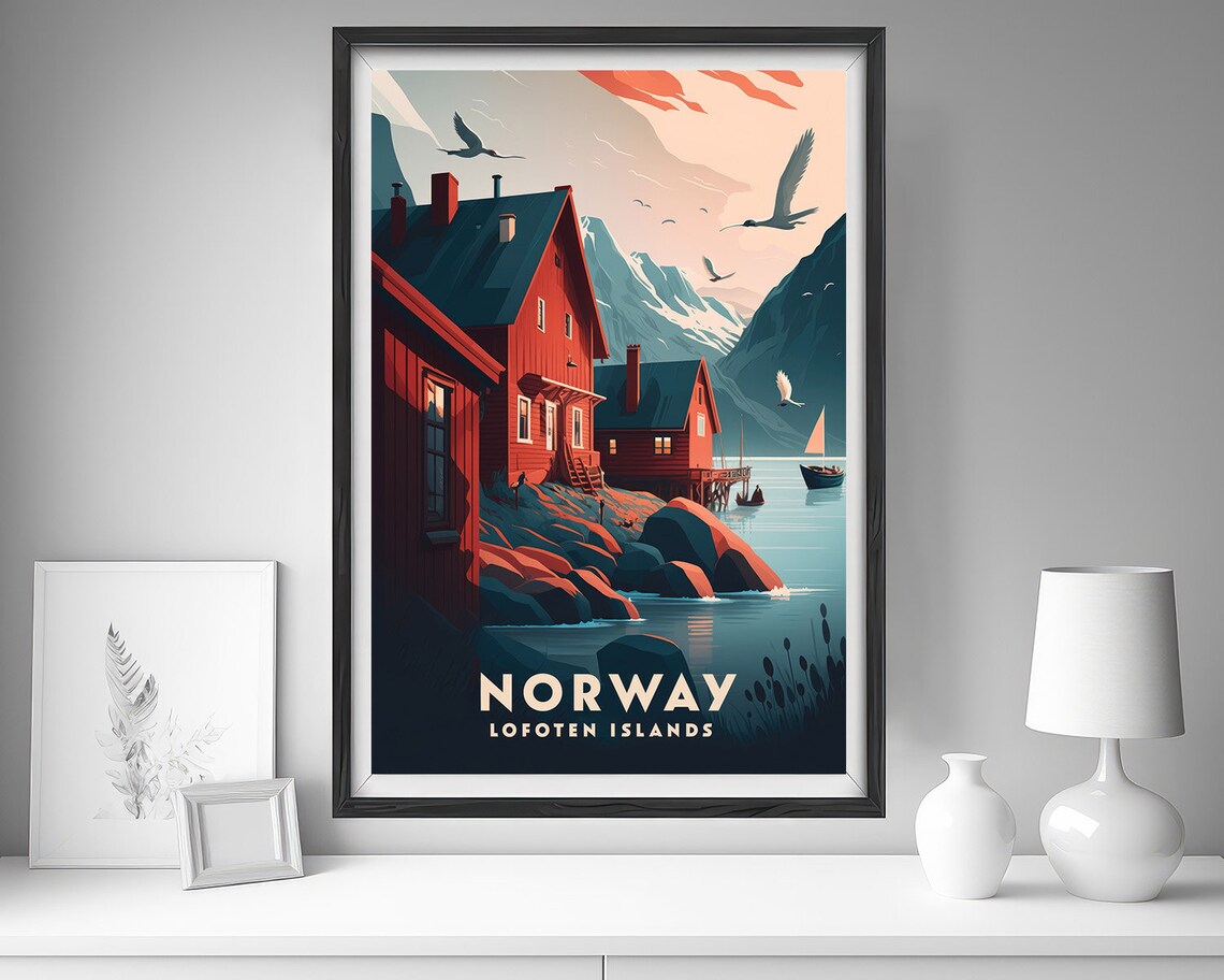 Norway Lofoten Islands Watercolor Travel Poster - Image 4