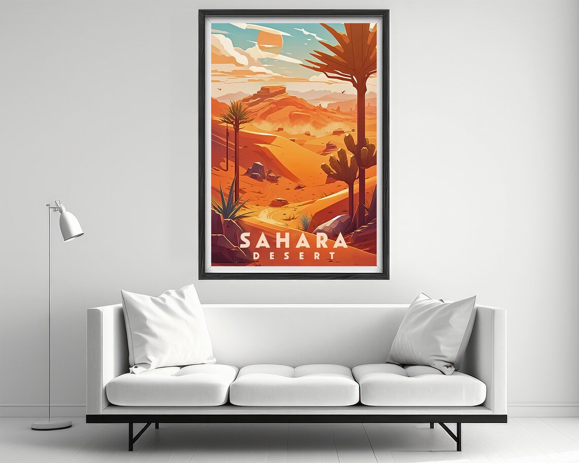 Sahara Desert Dunes Golden Oasis Palms Sunset Vintage Travel Poster - Image 2