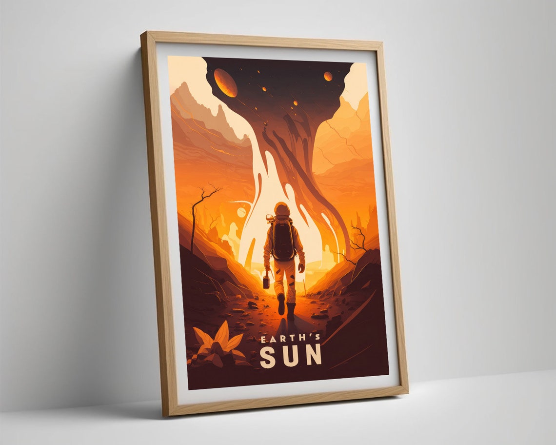 Earths Sun Astronaut Alien Planet Orange Sky Vintage Art Poster - Image 5