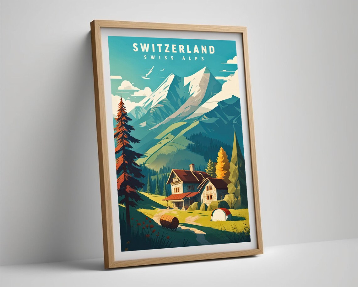 Switzerland Swiss Alps Chalet Meadow Retro Travel Poster Art - Image 5