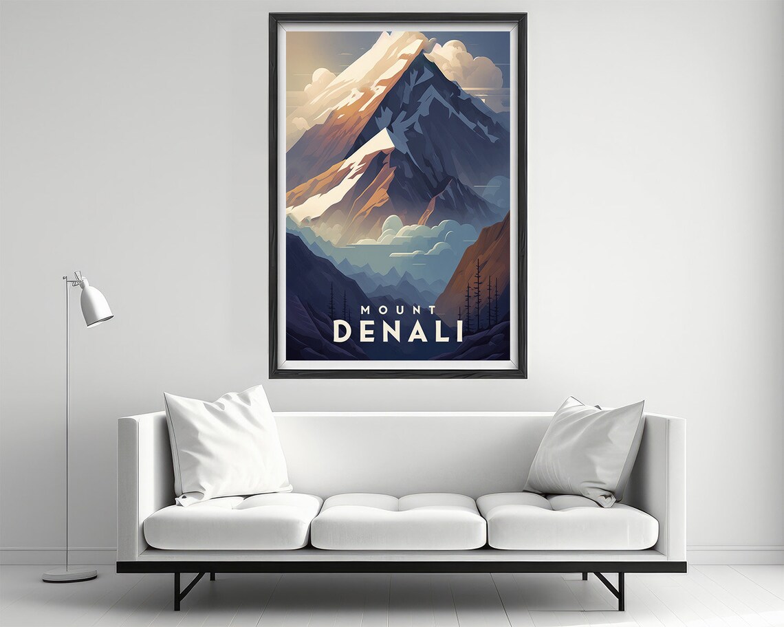 Mount Denali Alaska Snow Capped Peak Sunrise Vintage Travel Poster - Image 2