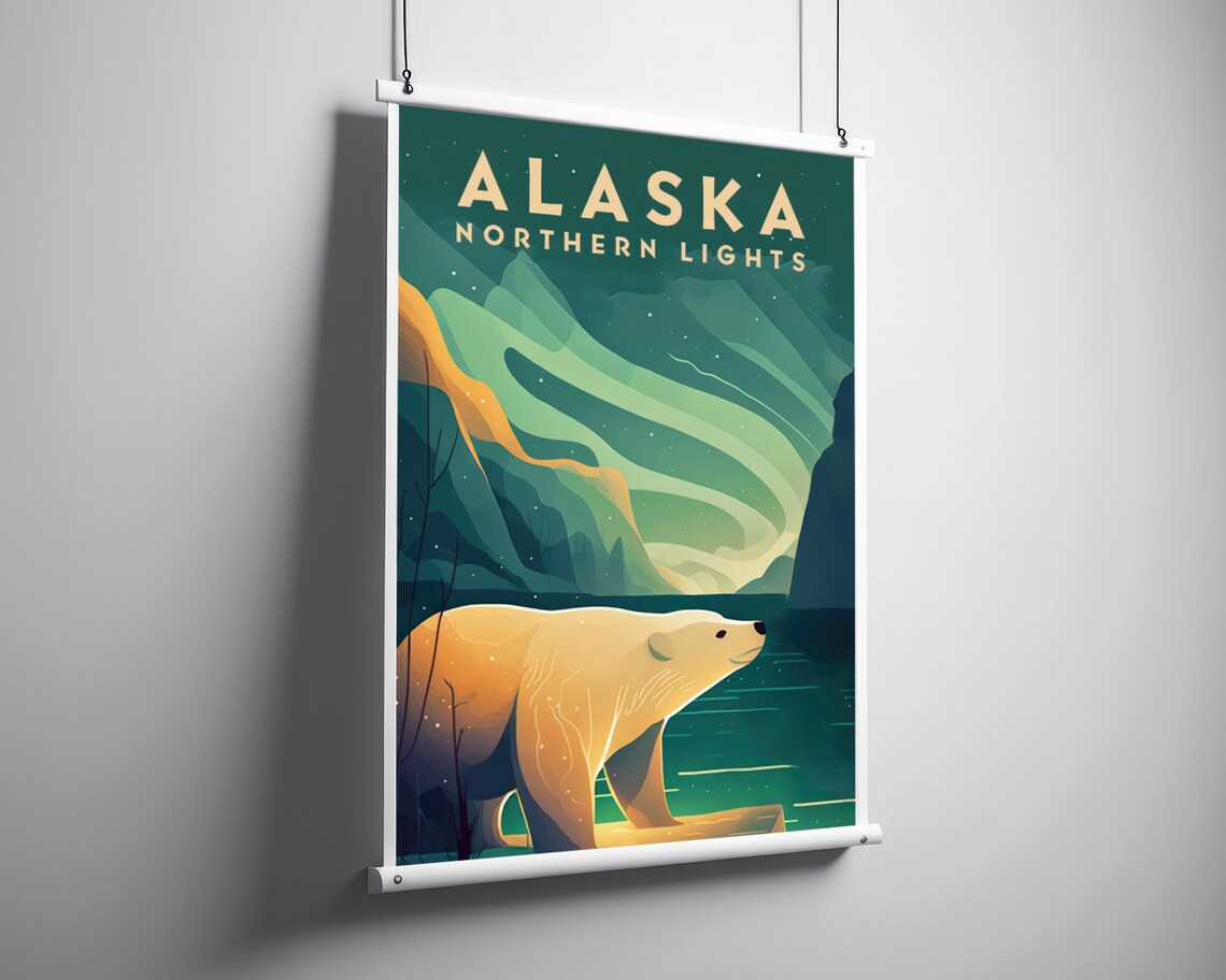 Alaska Northern Lights Watercolor Travel Poster - Image 3