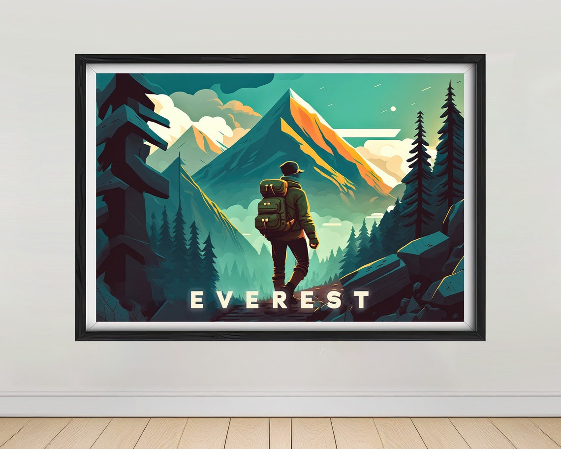 Mount Everest Travel Poster Everest Wall Art Print Mt Everest Painting Himalayas Travel Art Poster Mt Everest Painting Home Decor