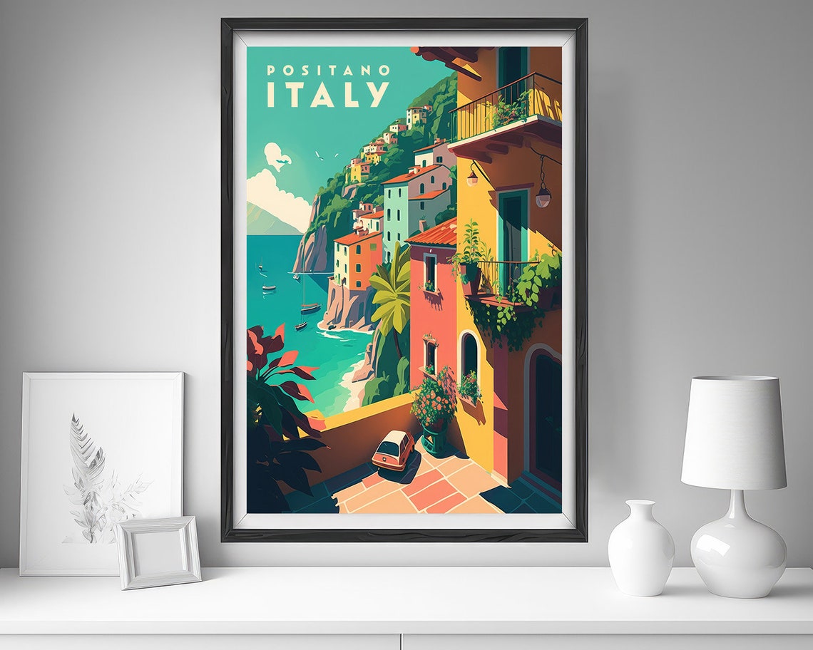 Positano Italy Amalfi Coast Cliffside Town Retro Travel Poster - Image 4