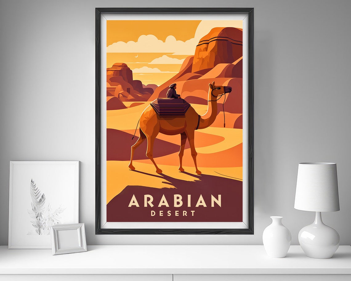 Arabian Desert Camel Rider Golden Dunes Sunset Retro Travel Poster - Image 4
