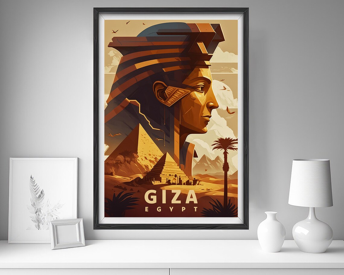 Giza Egypt Sphinx Pyramids Desert Sunset Vintage Travel Poster - Image 4