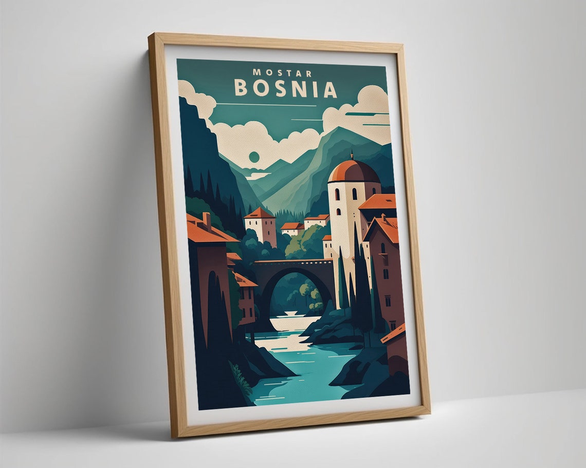 Mostar Bosnia Travel Poster Mostar Bosnia Wall Art Print Mostar Bosnia Painting Illustration Mostar Bosnia Watercolor Home Decor - Image 5