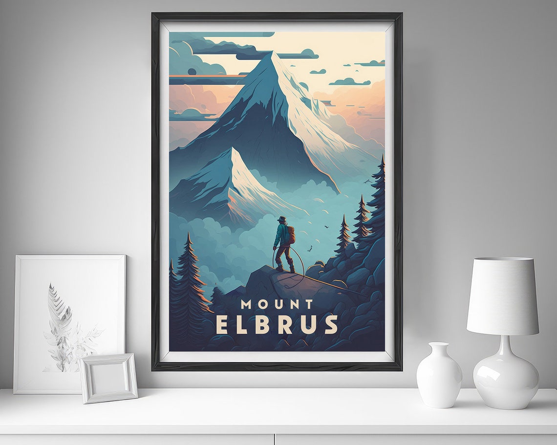 Mount Elbrus Russia Snow Peaks Climber Vintage Travel Poster - Image 4