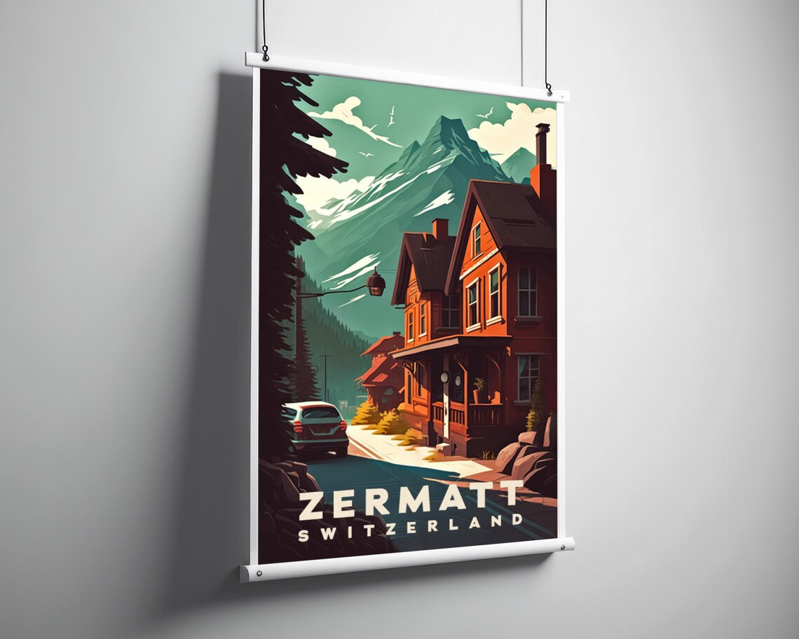 Zermatt Switzerland Matterhorn Village Street Vintage Travel Poster - Image 3