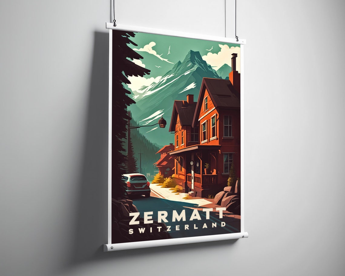 Zermatt Switzerland Travel Poster Zermatt Wall Art Print Zermatt Painting Illustration Switzerland Travel Art Switzerland Decor - Image 3