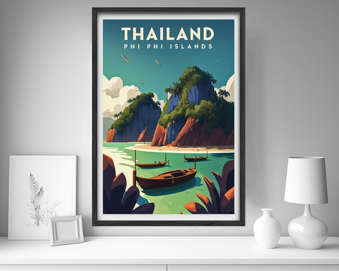 Phi Phi Island Thailand Travel Poster Thailand Phi Phi Island Wall Art Print Phi Phi Island Travel Art Painting Phi Phi Home Decor - Image 4