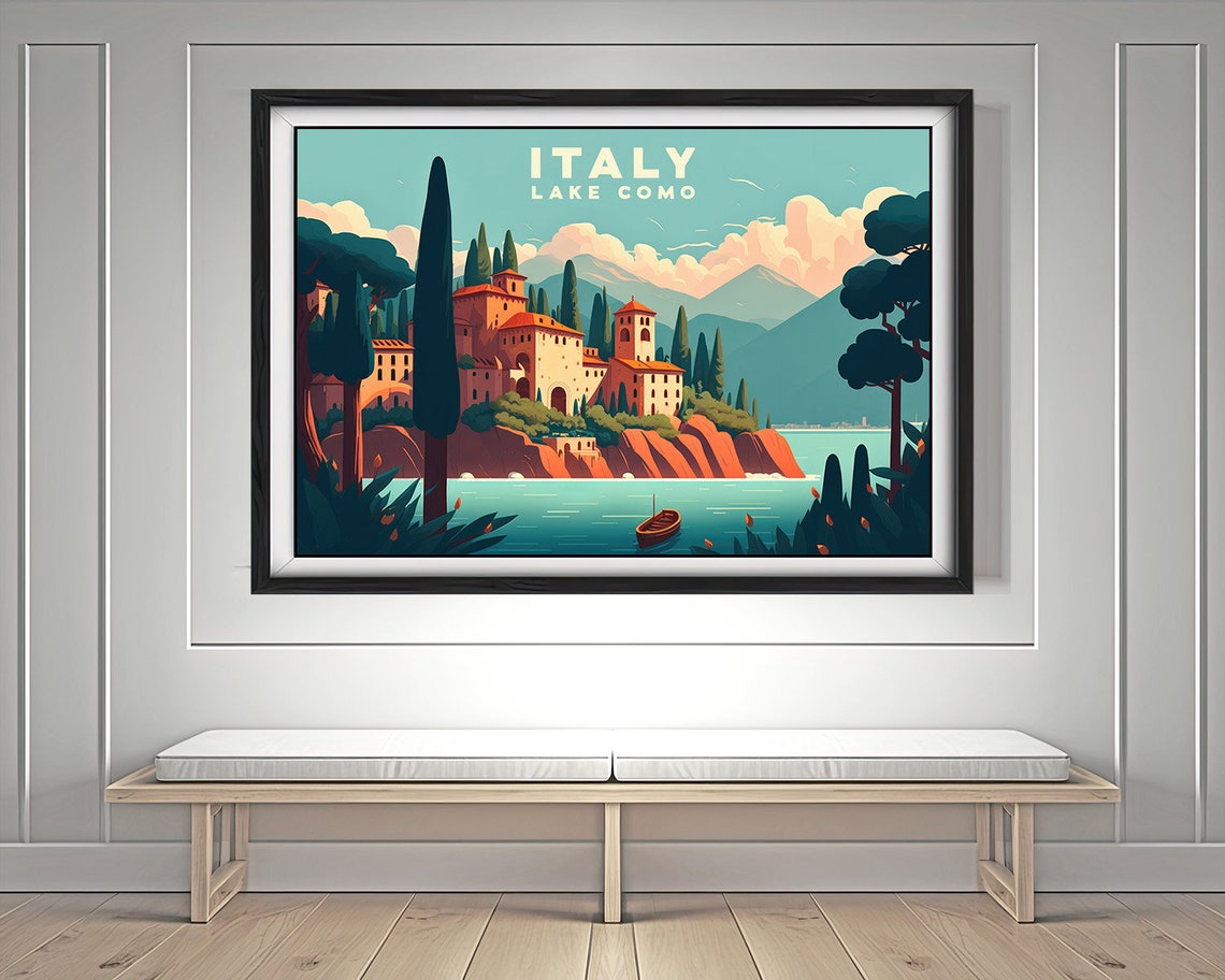 Italy Lake Como Travel Poster Italy Lake Como Wall Art Print Italy Lake Como Painting Illustration Italy Lake Como Watercolor Art - Image 4