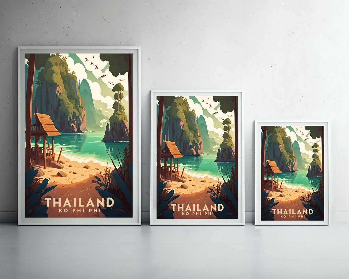Ko Phi Phi Thailand Travel Poster Thailand Phi Phi Island Wall Art Print Phi Phi Island Travel Art Painting Phi Phi Home Decor - Image 4
