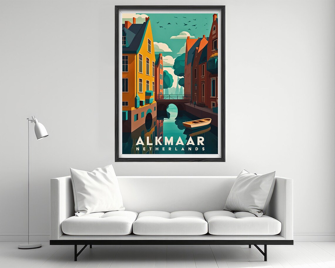 Alkmaar Netherlands Canal Gabled Houses Vintage Travel Poster - Image 2