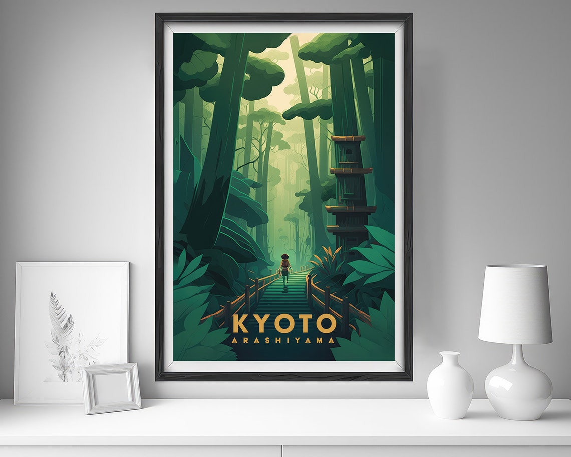 Kyoto Japan Travel Poster Kyoyo Japan Wall Art Print Kyoto Japan Painting Arashiyama Illustration Kyoto Watercolor Art Home Decor - Image 3