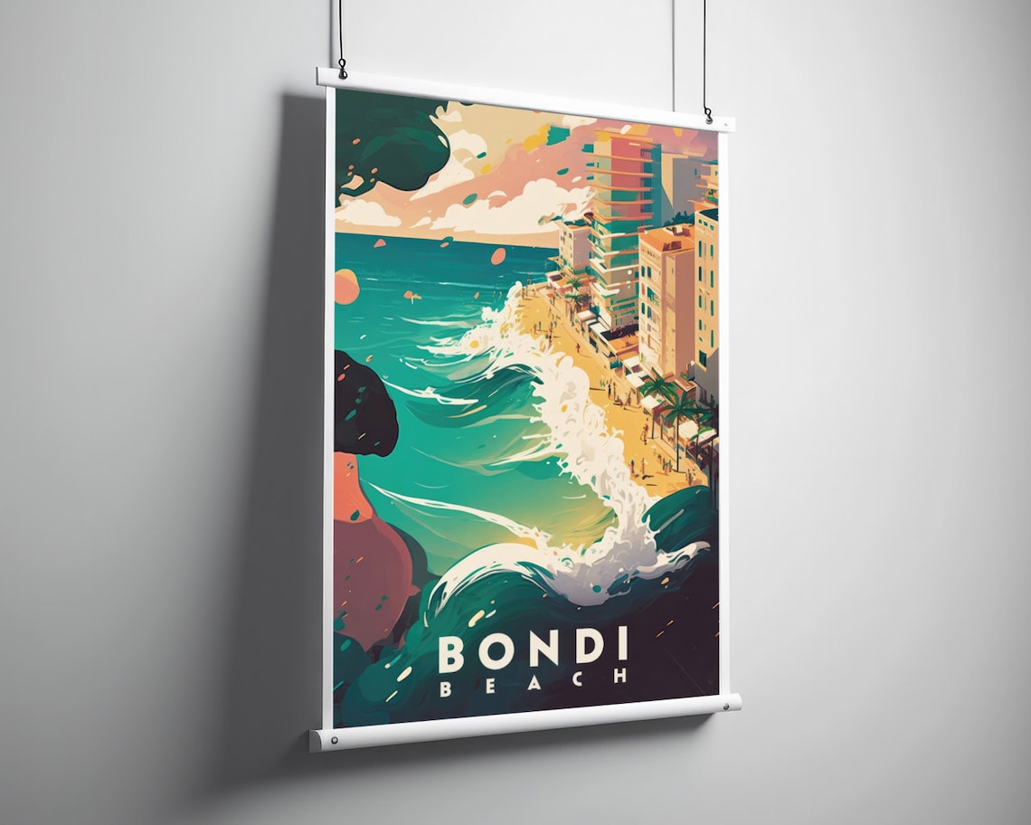 Bondi Beach Australia Waves Surf Coastal City Vintage Travel Poster - Image 3