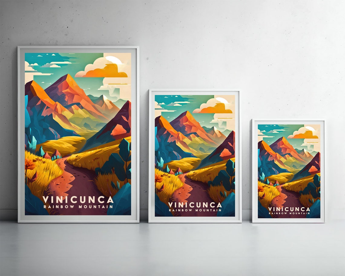 Vinicunca Rainbow Mountain Trail Geometric Peaks Travel Poster - Image 4