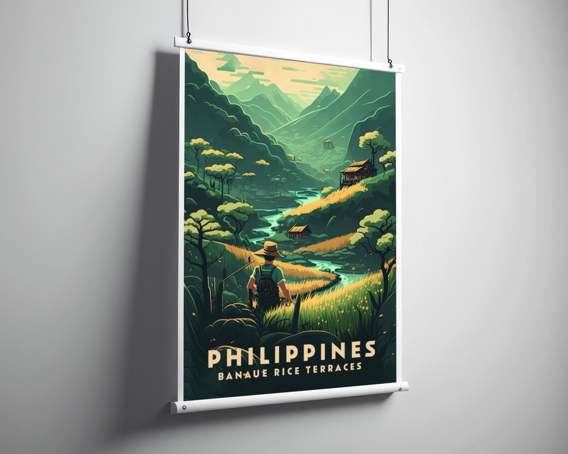 Philippines Banaue Rice Terraces Hiker Vintage Travel Art Poster - Image 3