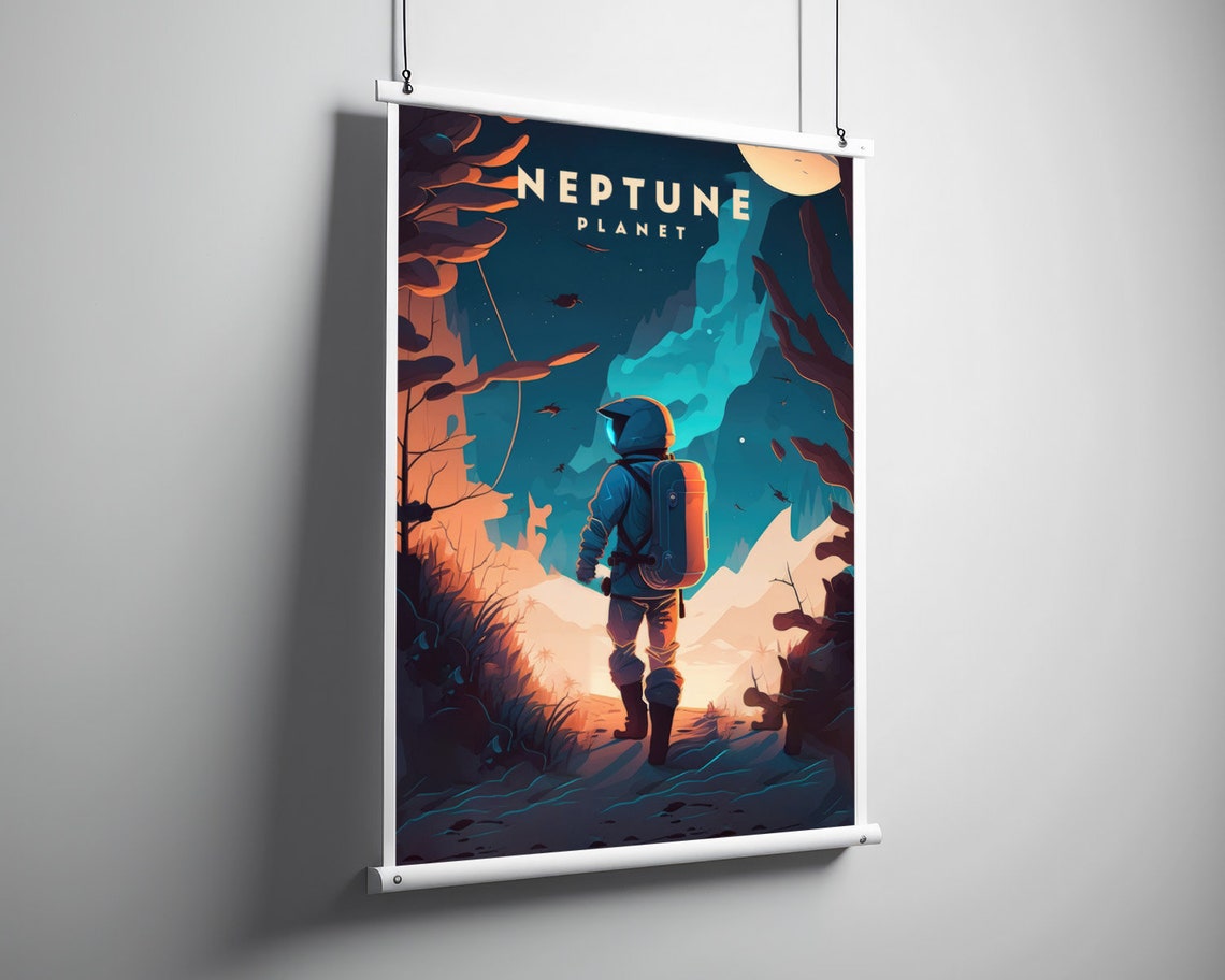 Neptune Planet Retro Travel Poster Astronaut Cosmic Adventure - Image 3