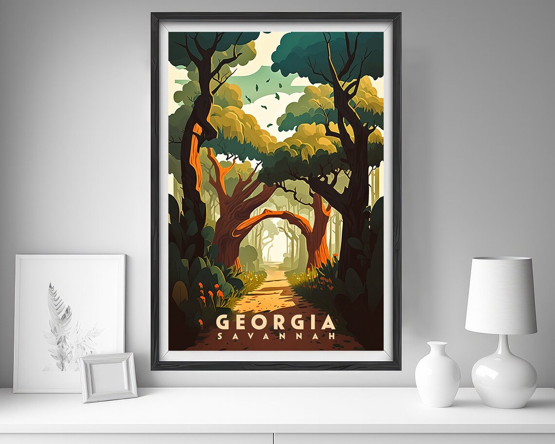 Savannah Georgia Spanish Moss Oak Trees Path Retro Travel Poster - Image 4